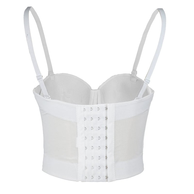 ELLACCI Women's Diamond Chain Mesh Bustier Crop Top Push Up Corset Top Bralet White Medium - Image 2